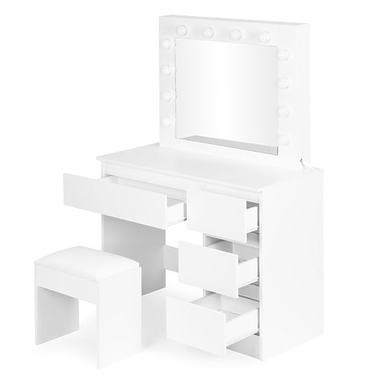 Cosmetic Dressing Table with Mirror and LED Lighting 4 Drawers Stool ModernHome