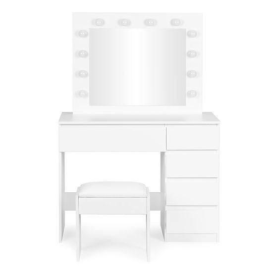 Cosmetic Dressing Table with Mirror and Lighting 5 Drawers Stool ModernHome