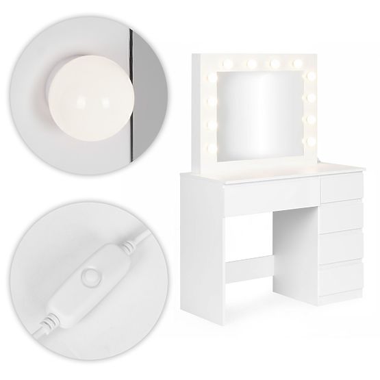 Cosmetic Dressing Table with Mirror and Lighting 5 Drawers Stool ModernHome