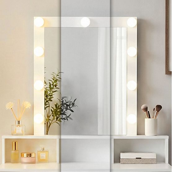 Cosmetic Vanity Table with Mirror and LED Lighting 3 Brightness Settings ModernHome