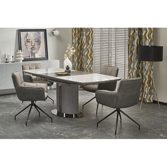 DANCAN Extendable Table, White Marble / Gray / Light Gray / Black (3p=1pc)