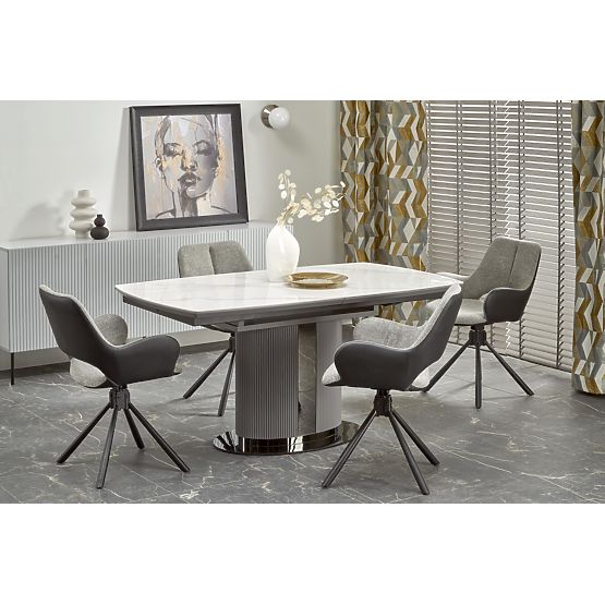 DANCAN Extendable Table, White Marble / Gray / Light Gray / Black (3p=1pc)