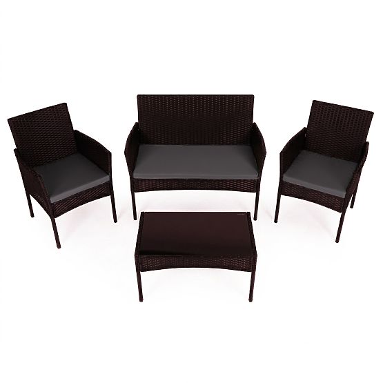 Dark Brown MultiGarden Rattan Garden Furniture Set with Bench, Table, and Chairs