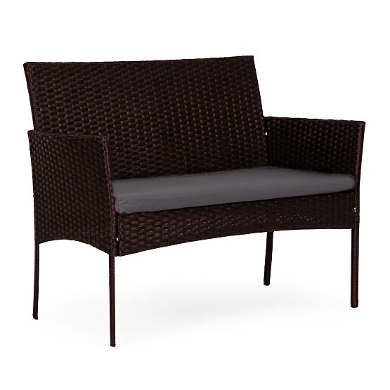 Dark Brown MultiGarden Rattan Garden Furniture Set with Bench, Table, and Chairs