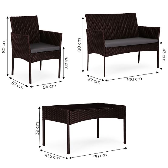 Dark Brown MultiGarden Rattan Garden Furniture Set with Bench, Table, and Chairs