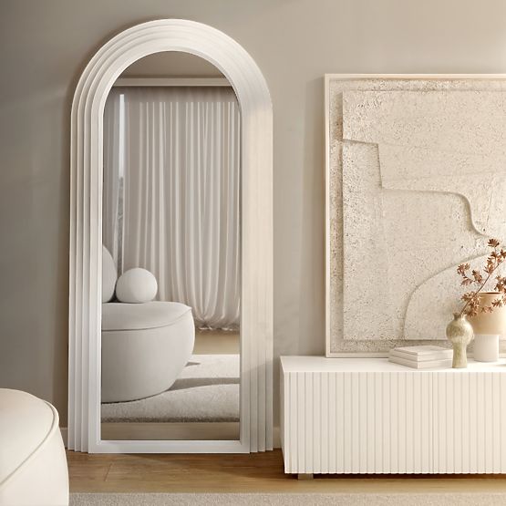 Decorative Hanging Mirror Giovanni 170x80 cm, White, Rounded