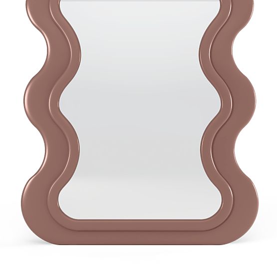 Decorative Hanging Mirror in Wooden Frame Vale 177x75 cm, Wavy, Organic Shape, Mocha Mo
