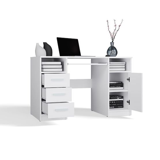 DELTA WHITE DESK 120 cm 3 Drawers Cabinet Shelf for Office Room Laptop