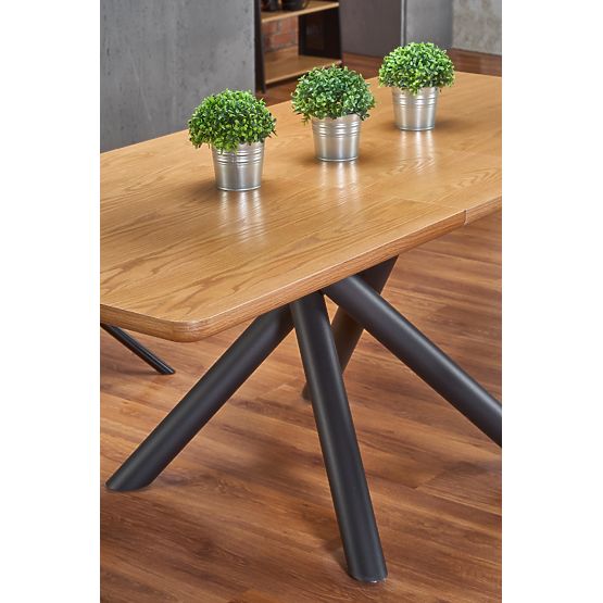 DERRICK extendable table natural oak / black (2p=1pc)