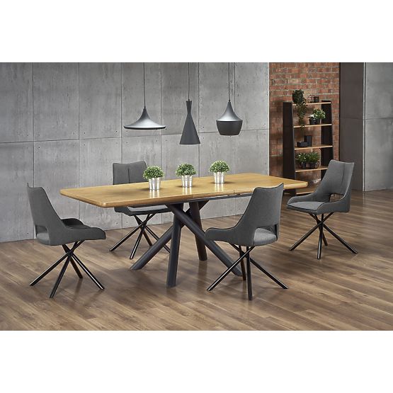 DERRICK extendable table natural oak / black (2p=1pc)