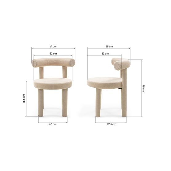 Dining Chair Pedro 2.0, Beige, Boucle