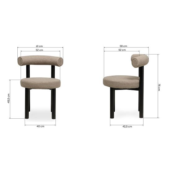 Dining Chair Pedro, Brown-Grey/Black Legs, Boucle