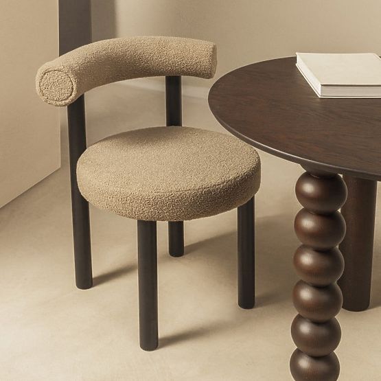 Dining Chair Pedro, Brown-Grey/Black Legs, Boucle