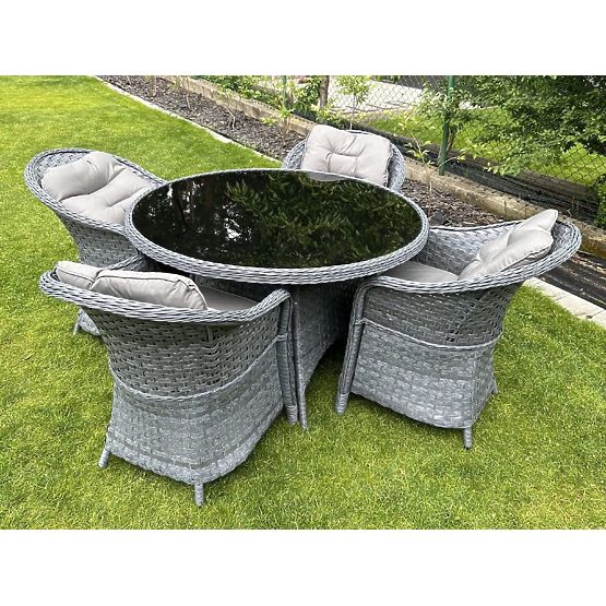 Dining Set from Technorattan (Round Table + 4 Chairs) MODERNO Gray