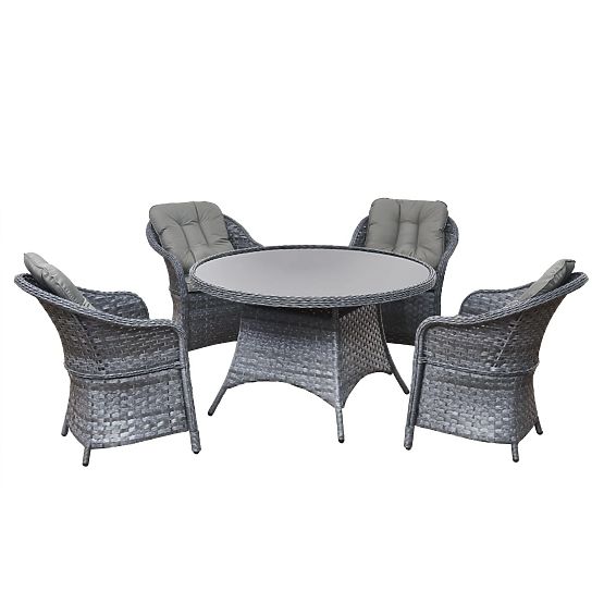 Dining Set from Technorattan (Round Table + 4 Chairs) MODERNO Gray