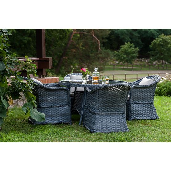 Dining Set from Technorattan (Round Table + 4 Chairs) MODERNO Gray