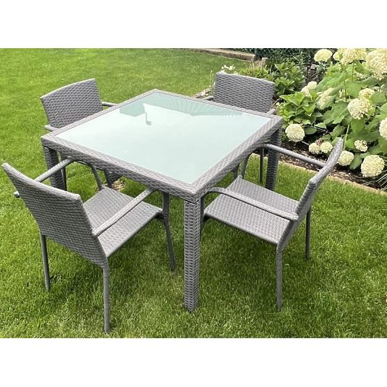 Dining Set from Technorattan (Table 100x100 + 4 Chairs) AVVICENTE Grey