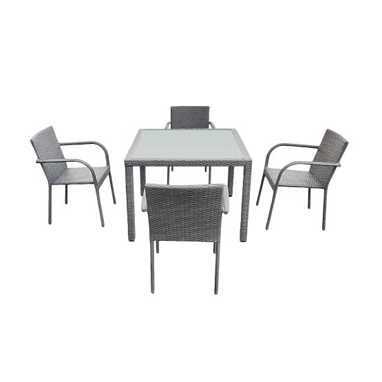 Dining Set from Technorattan (Table 100x100 + 4 Chairs) AVVICENTE Grey
