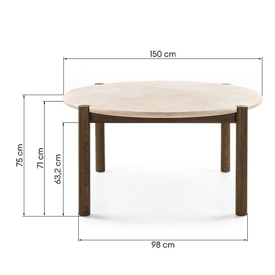 Dining Table Bruna, 150 cm, Round, Mocha Oak/Cream Marble