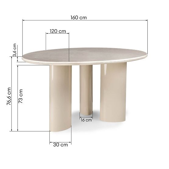 Dining Table Rio 160 cm, Light Beige/Marble