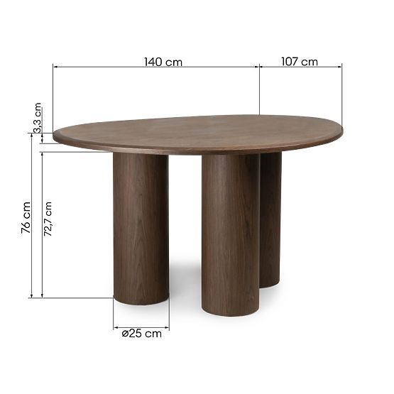 Dining Table Vesper 140 cm, Dark Walnut