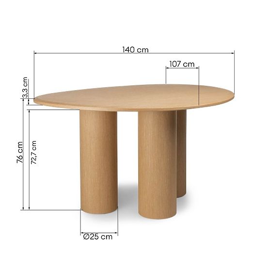 Dining Table Vesper 140 cm, Natural Oak