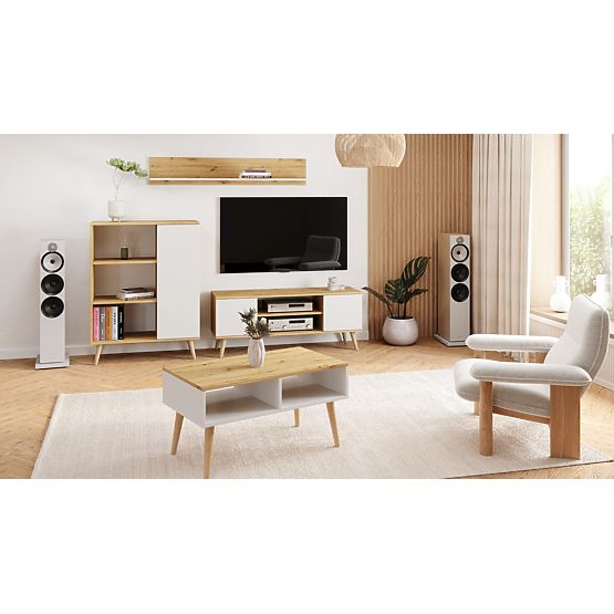 Display Cabinet Fondi Wooden Legs Artisan Oak White