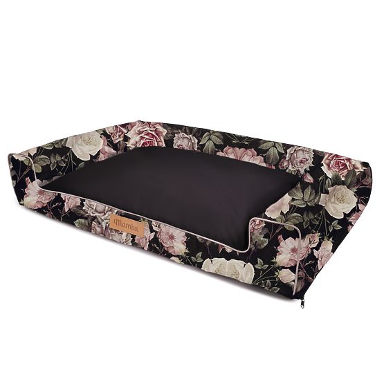 Dog bed XL - black with roses