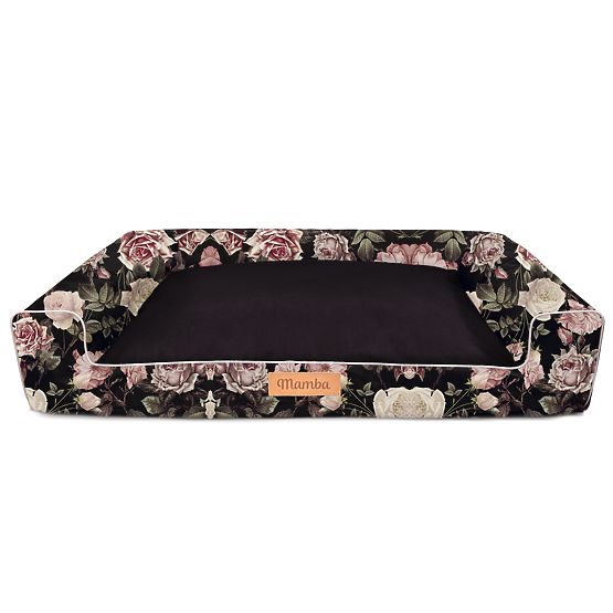 Dog bed XL - black with roses