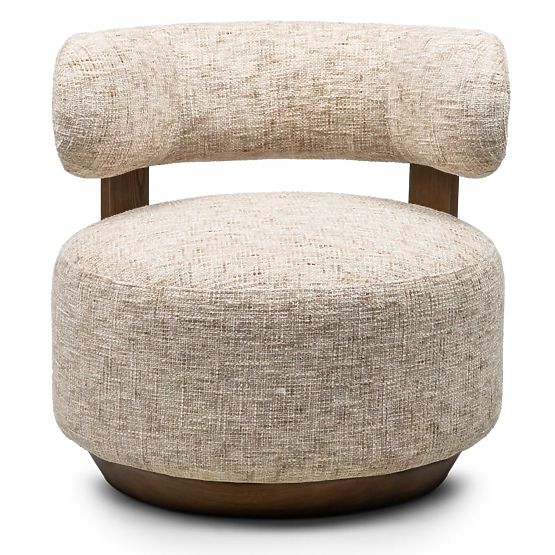 Dolce Relaxation Chair, Rounded Shapes, Beige-Grey/Walnut