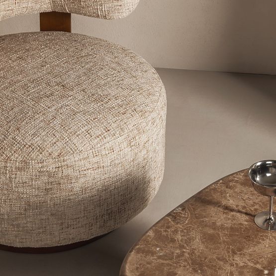Dolce Relaxation Chair, Rounded Shapes, Beige-Grey/Walnut