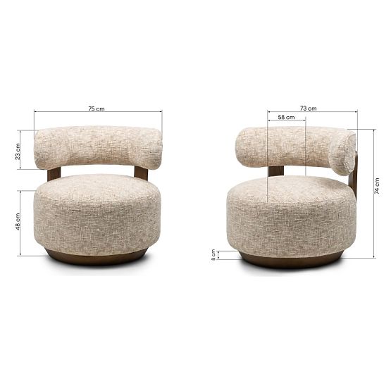 Dolce Relaxation Chair, Rounded Shapes, Beige-Grey/Walnut