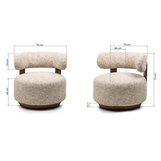 Dolce Relaxation Chair, Rounded Shapes, Beige-Grey/Walnut