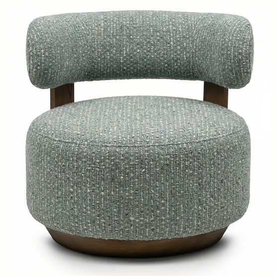 Dolce Relaxation Chair, Rounded Shapes, Blue-Beige/Walnut