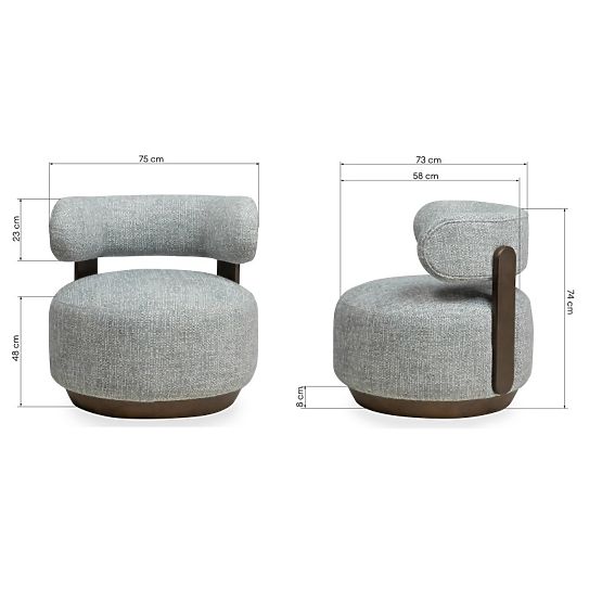 Dolce Relaxation Chair, Rounded Shapes, Blue-Beige/Walnut