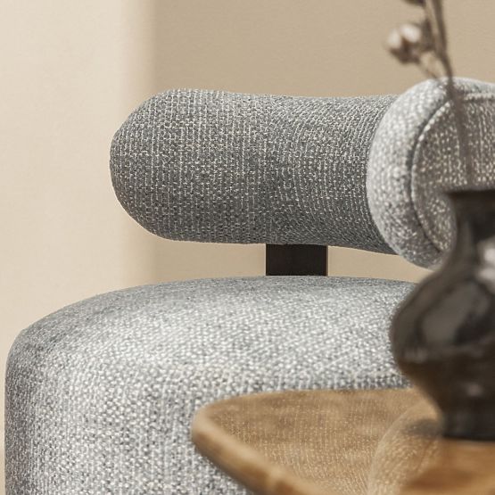 Dolce Relaxation Chair, Rounded Shapes, Blue-Beige/Walnut