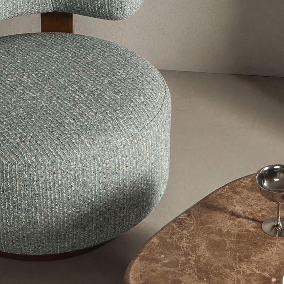 Dolce Relaxation Chair, Rounded Shapes, Blue-Beige/Walnut