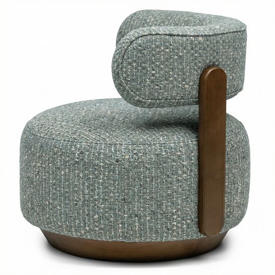 Dolce Relaxation Chair, Rounded Shapes, Blue-Beige/Walnut