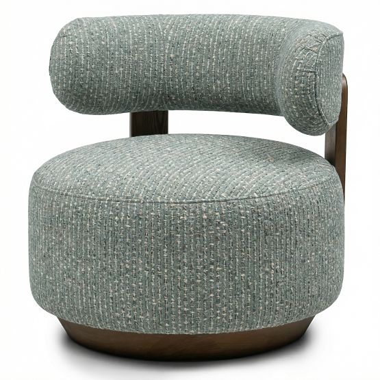 Dolce Relaxation Chair, Rounded Shapes, Blue-Beige/Walnut
