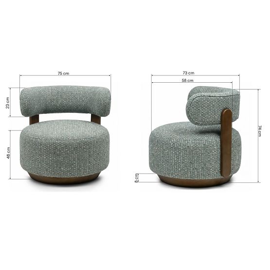 Dolce Relaxation Chair, Rounded Shapes, Blue-Beige/Walnut
