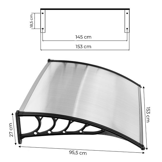 Door Canopy 150x100 cm Shelter Protection Polycarbonate