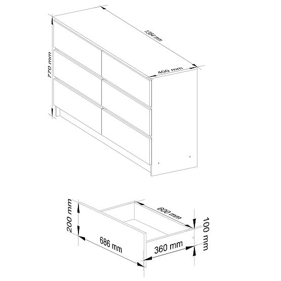 DRESSER K 140 cm 6 DRAWERS PK WHITE / SONOMA