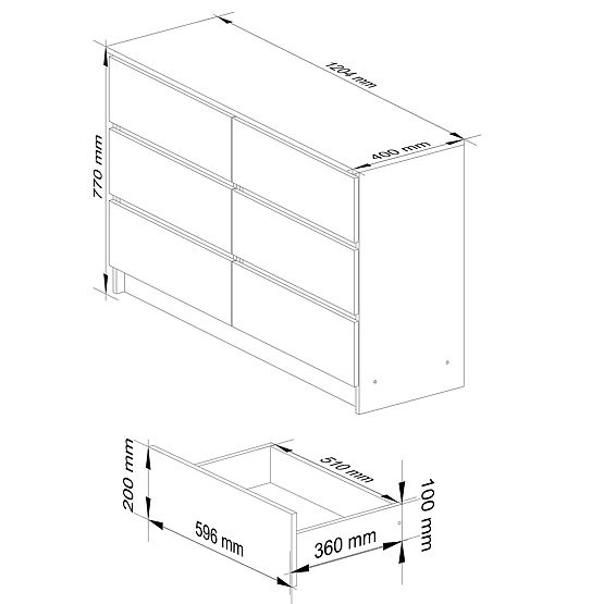 DRESSER K120 6 DRAWERS CLP PK WHITE GLOSS