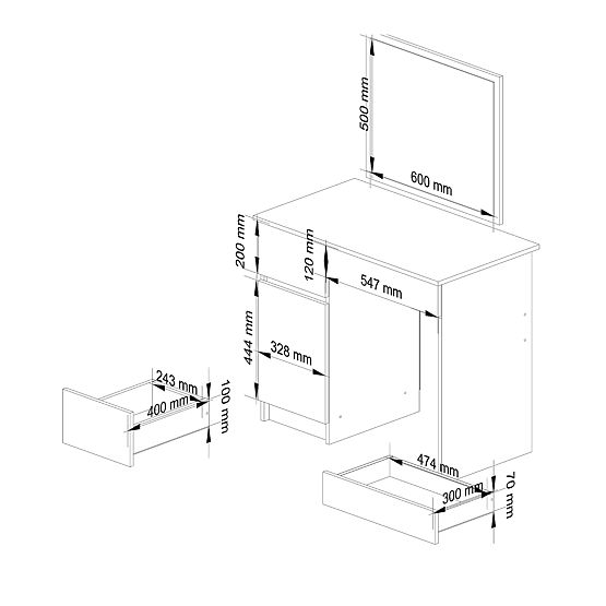 Dressing Table with Mirror CLP P-2/SL LEFT PK WHITE