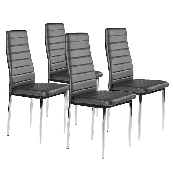 Eco-leather Chairs for Living Room and Dining Room 4pcs Chrome Legs Grey