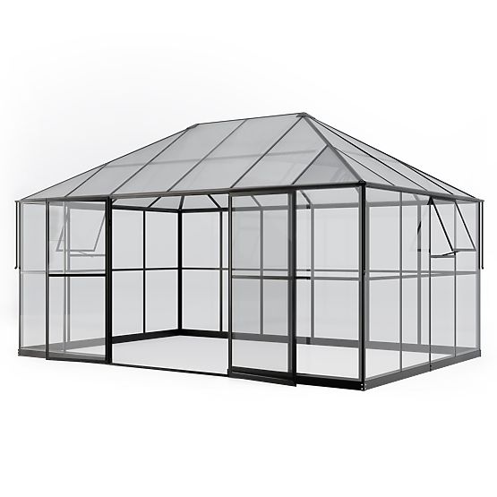EcoGlass Gazebo Standard Garden Orangery with Base 12 m² Tempered Glass 4 mm, Polycarbonate 6 mm