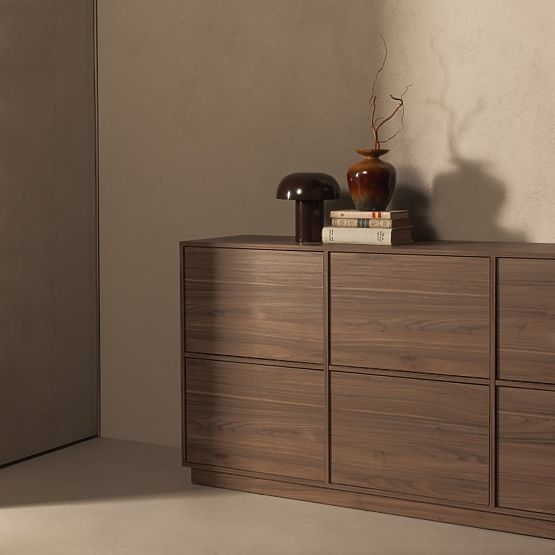 Eight-Door Japandi Sideboard in Royal Walnut