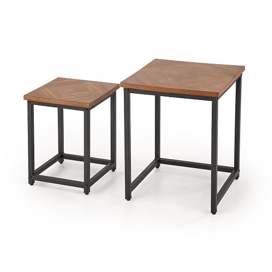 ELZA Set of 2 Benches, Walnut/Black (1p=1pc)