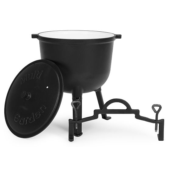 Enamelled Cast Iron Pot 10L Standing Hunting Pot Fire Pit Grill MultiGarden