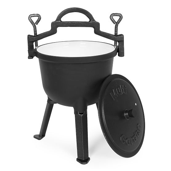 Enamelled Cast Iron Pot 8L Standing Hunter's Cauldron Fire Pit Grill MultiGarden
